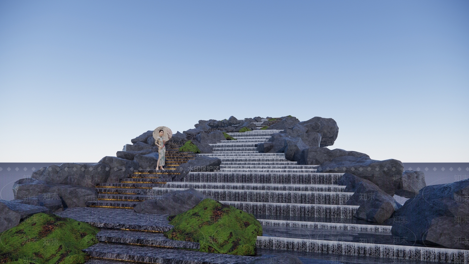 现代流水阶梯景观SU模型下载【ID:1144731736】