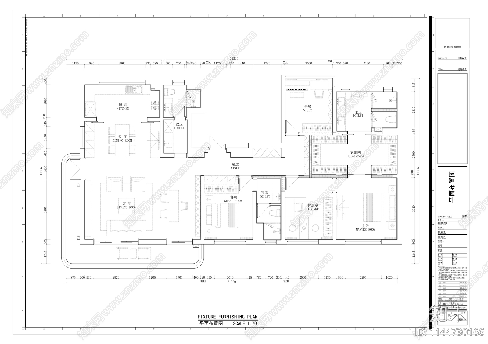 现代大平层室内cad施工图下载【ID:1144730166】