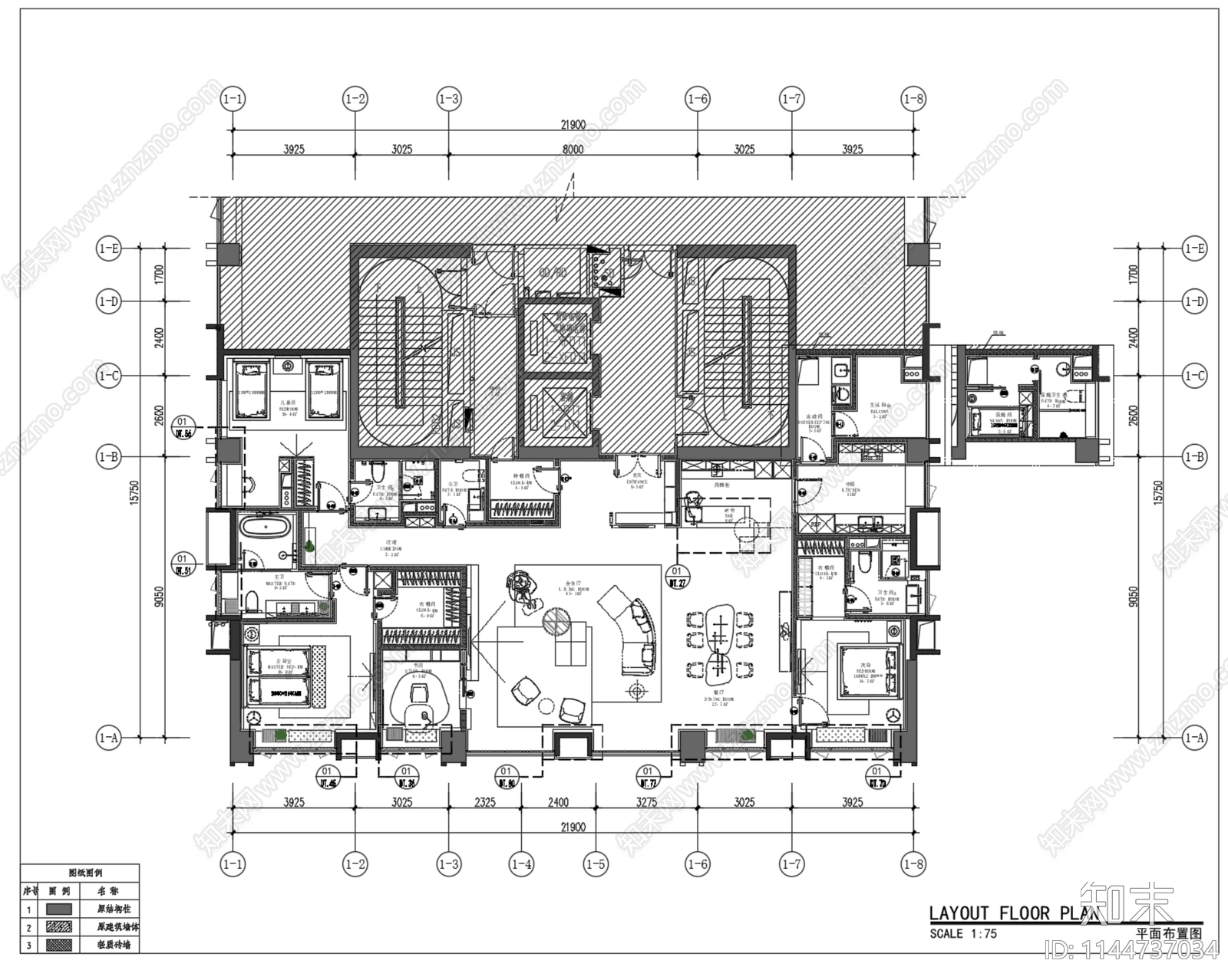 丹健国际深圳赤湾300m²大平层样板房cad施工图下载【ID:1144737034】