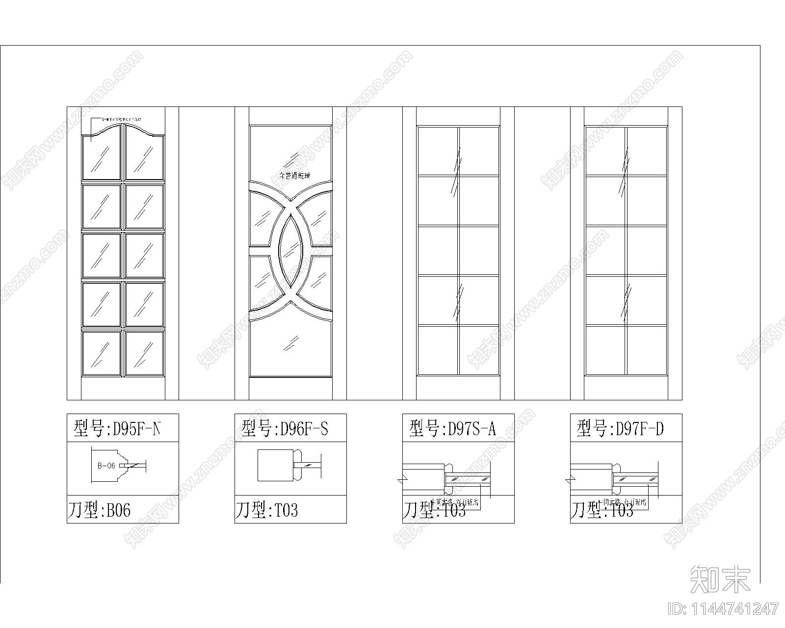 新中式室内玻璃套装门cad施工图下载【ID:1144741247】