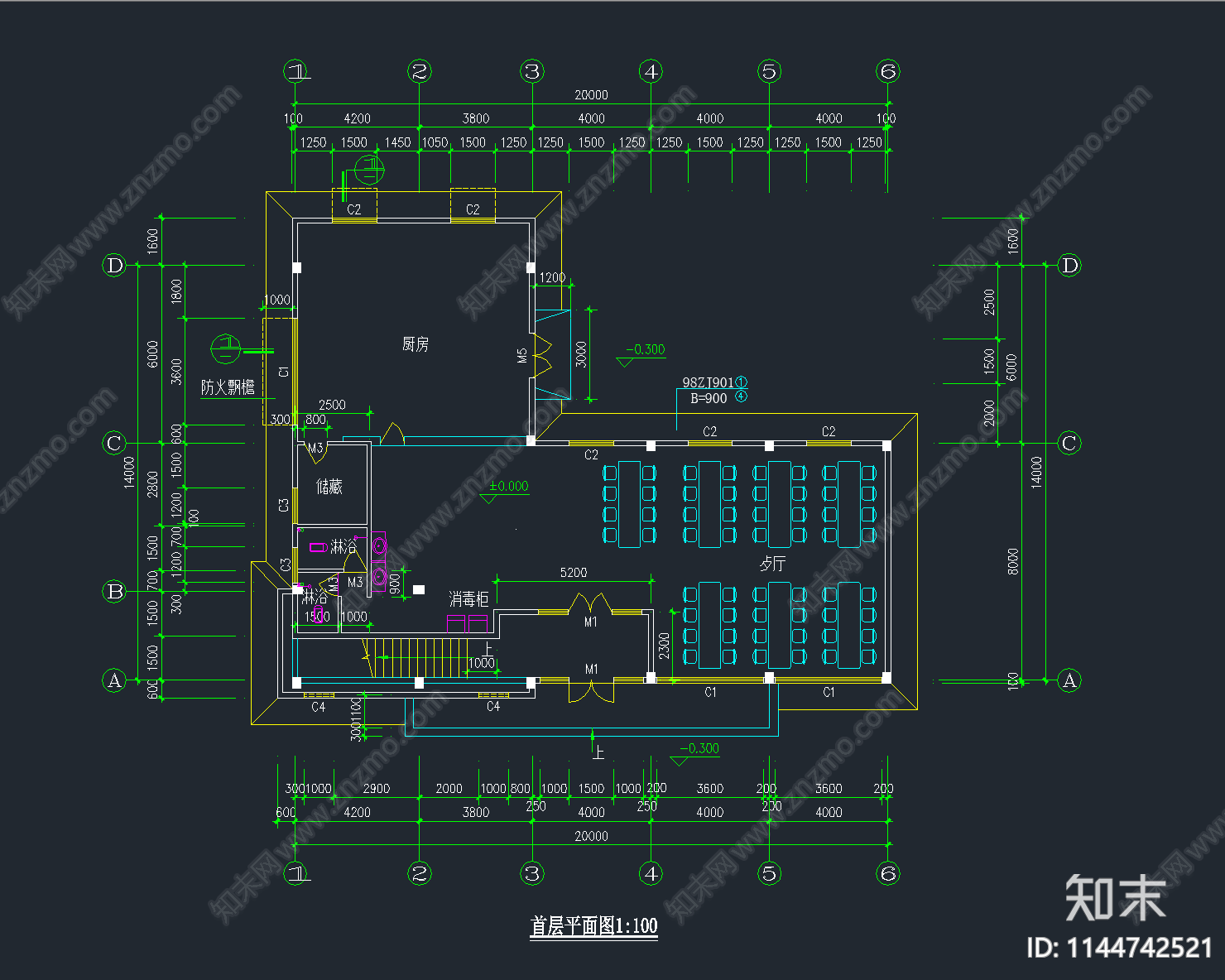 42套学生职工餐厅食堂建筑施工图下载【ID:1144742521】