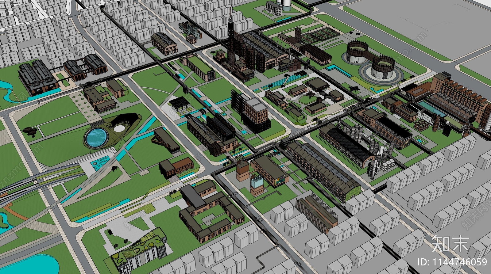 工业区厂房规划改造SU模型下载【ID:1144746059】