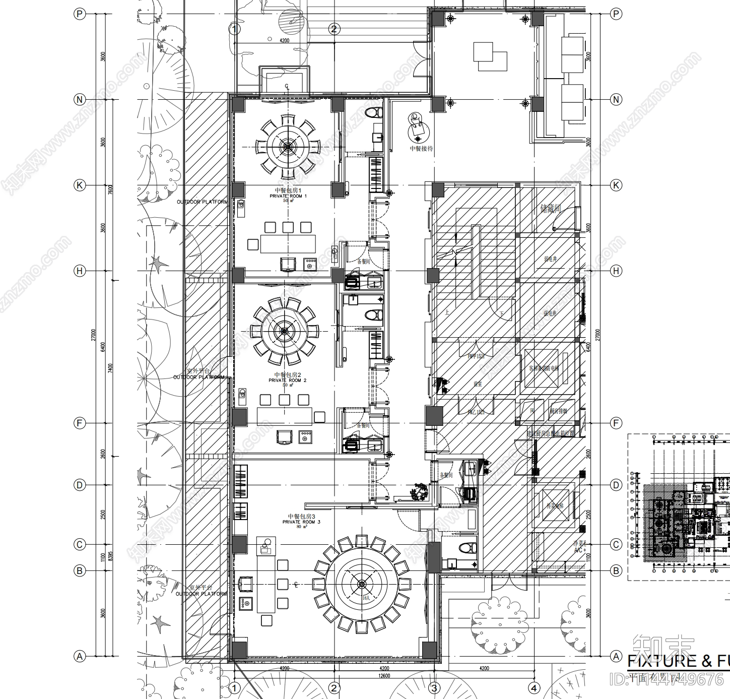 300㎡中餐厅室内装修cad施工图下载【ID:1144749676】