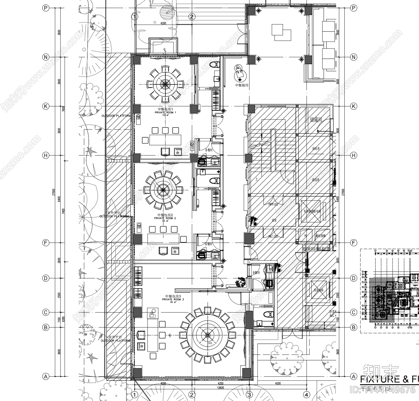 300㎡中餐厅室内装修施工图下载【ID:1144749676】