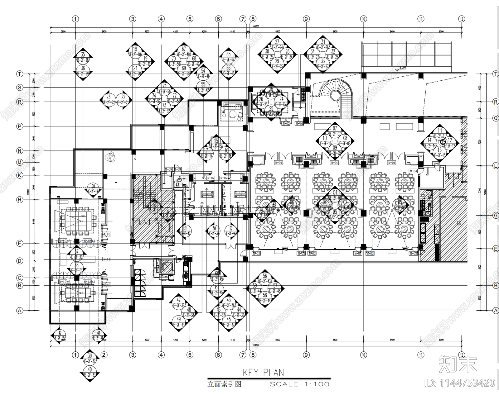 1000㎡五星级酒店宴会厅室内cad施工图下载【ID:1144753420】