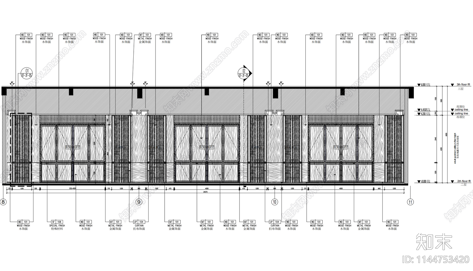 1000㎡五星级酒店宴会厅室内cad施工图下载【ID:1144753420】