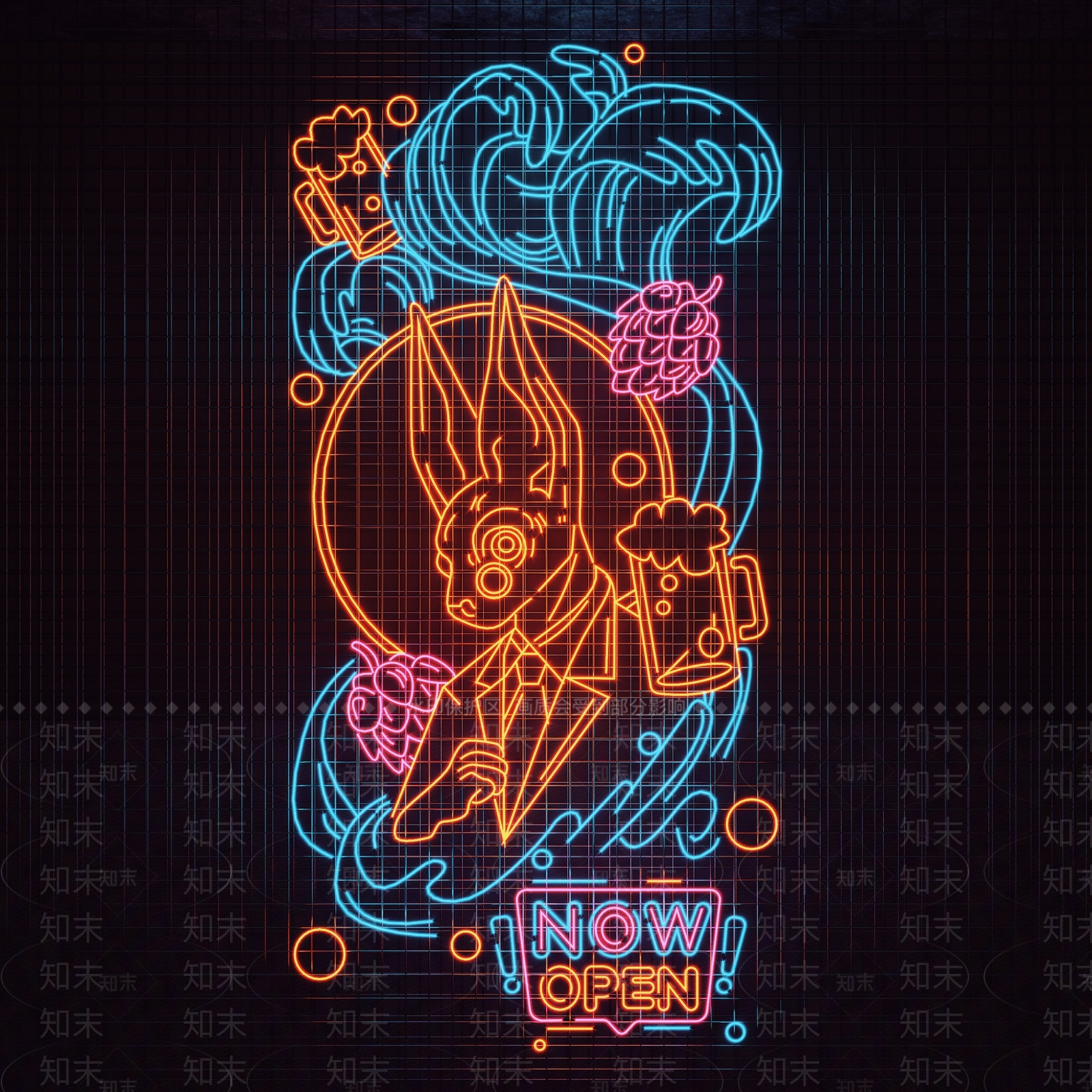 现代酒吧霓虹灯3D模型下载【ID:1144754171】