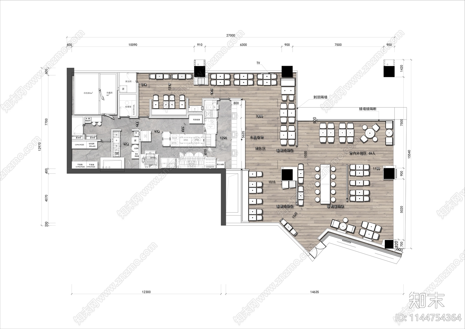 300㎡咖啡馆平面布置图施工图下载【ID:1144754364】