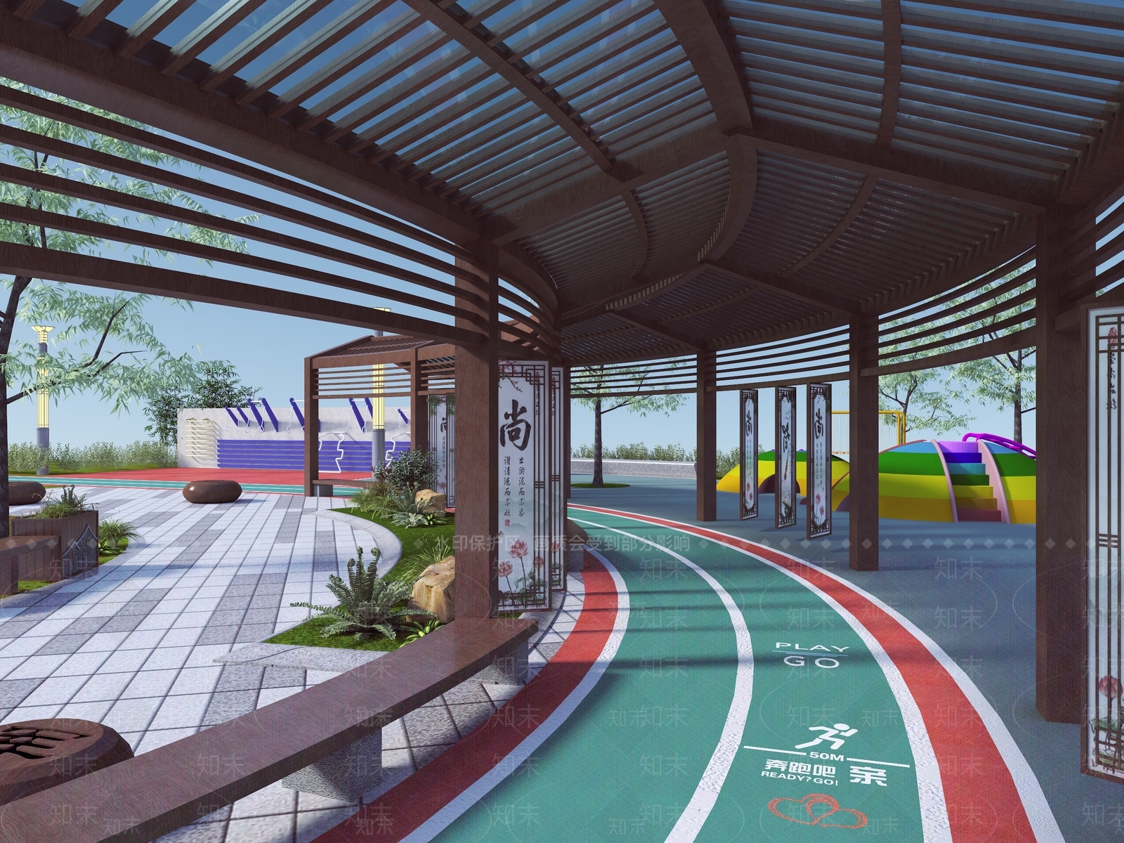 新中式廊架3D模型下载【ID:1144756151】