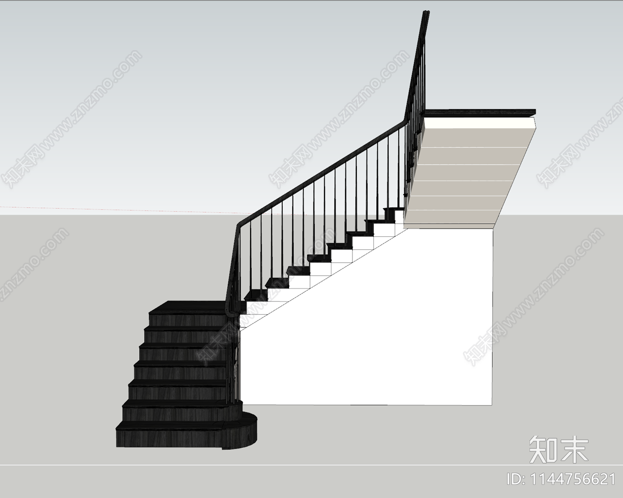 现代楼梯扶手SU模型下载【ID:1144756621】