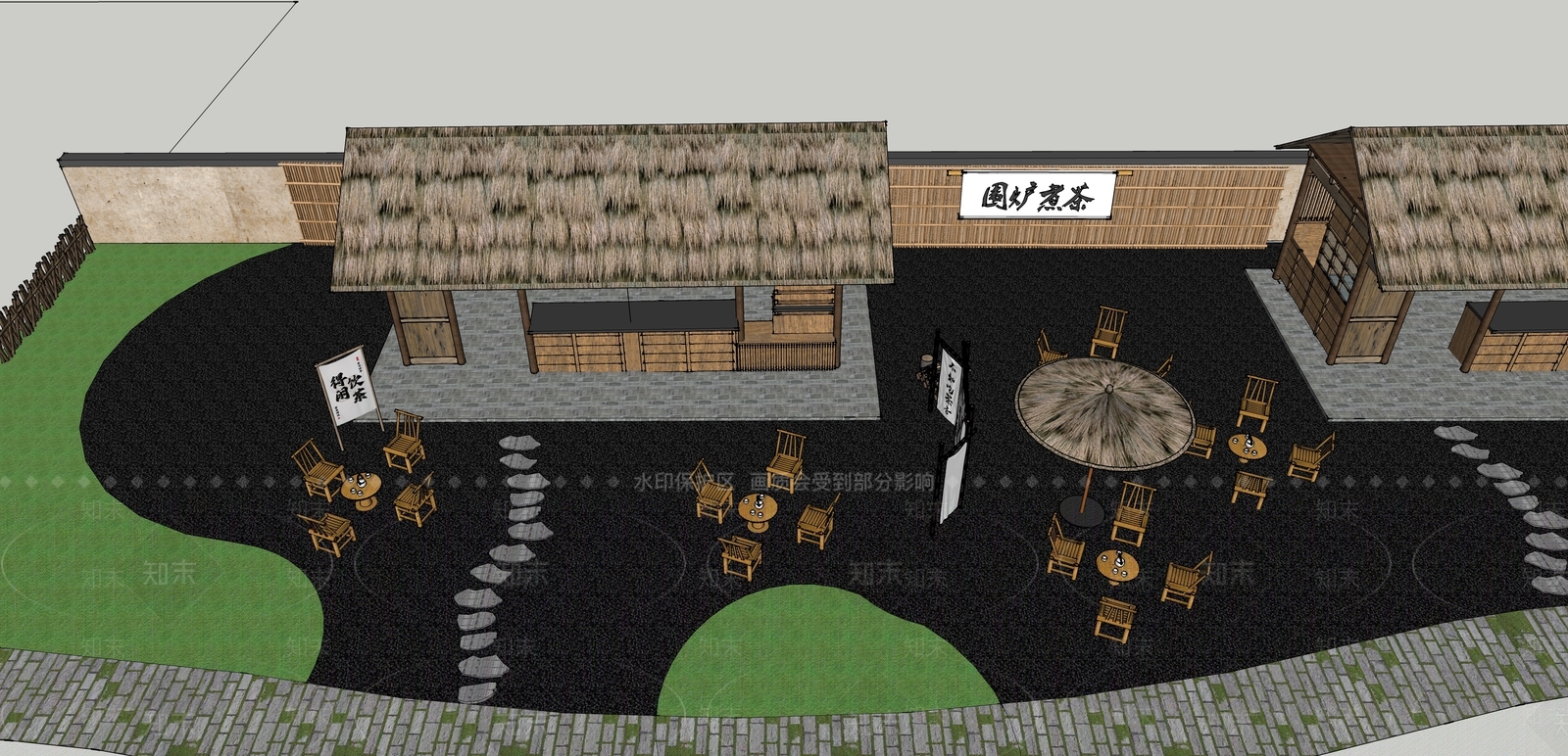 现代乡村茶室外摆SU模型下载【ID:1144764507】