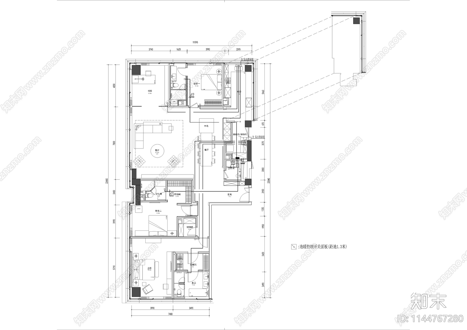 大平层电气cad施工图下载【ID:1144767280】