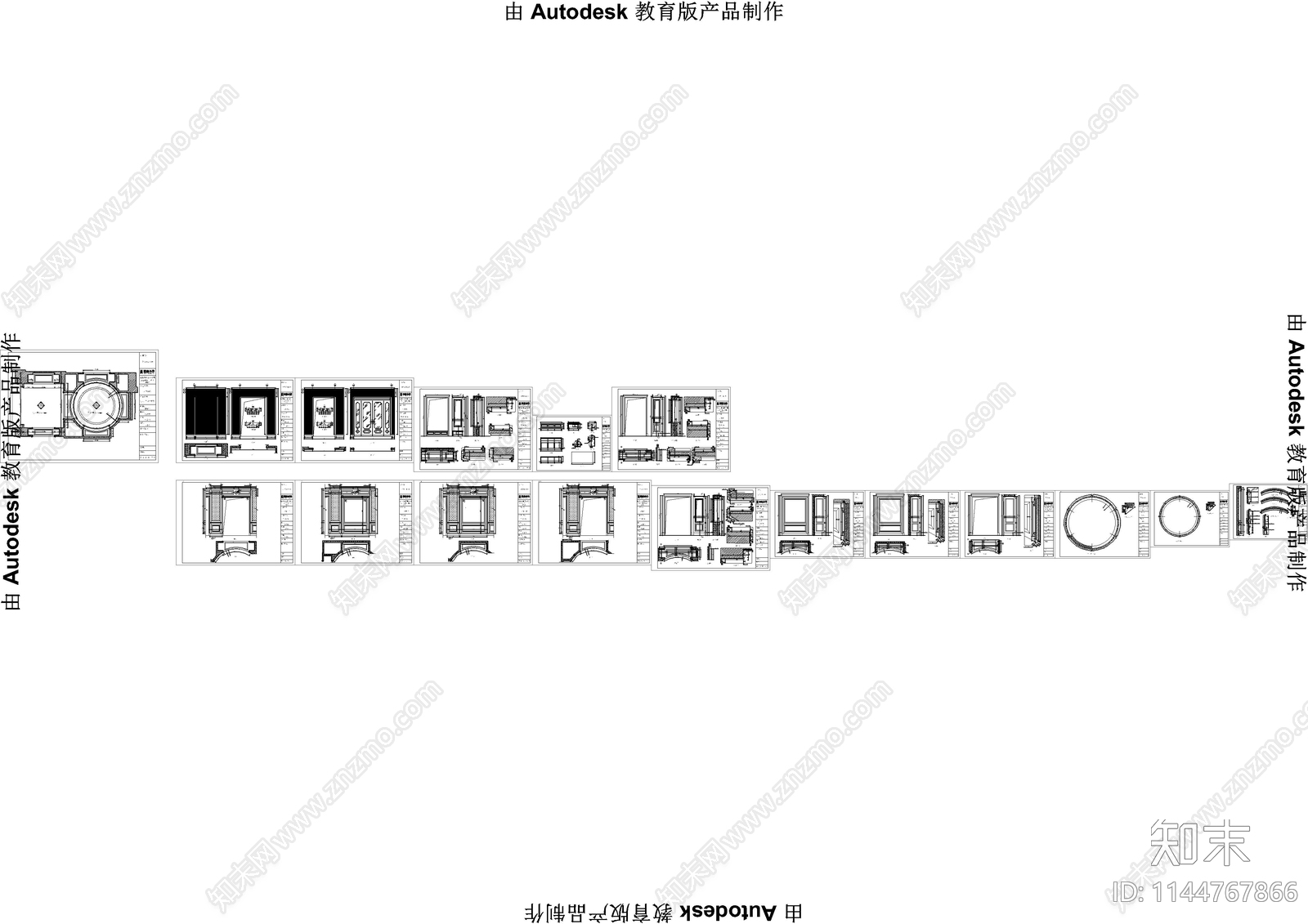 玄关圆厅欧式护墙板木饰面cad施工图下载【ID:1144767866】