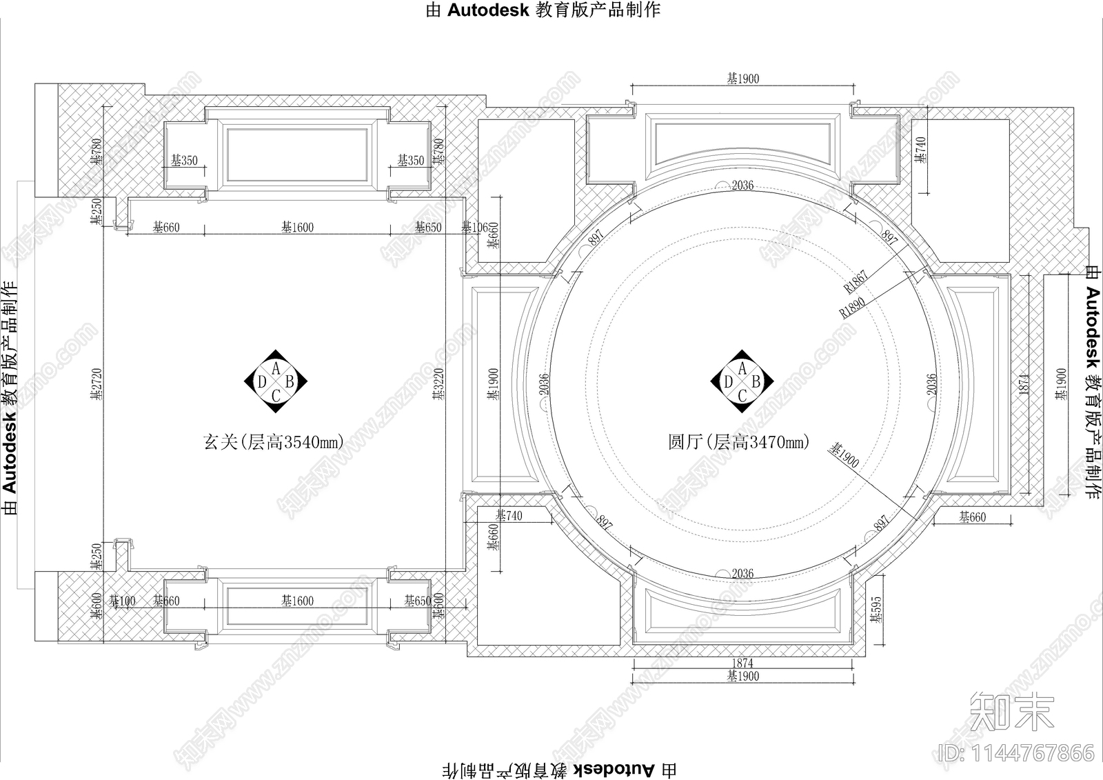 玄关圆厅欧式护墙板木饰面cad施工图下载【ID:1144767866】