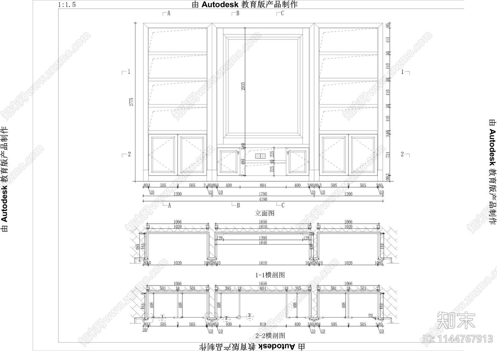 主卧木饰面深化cad施工图下载【ID:1144767913】
