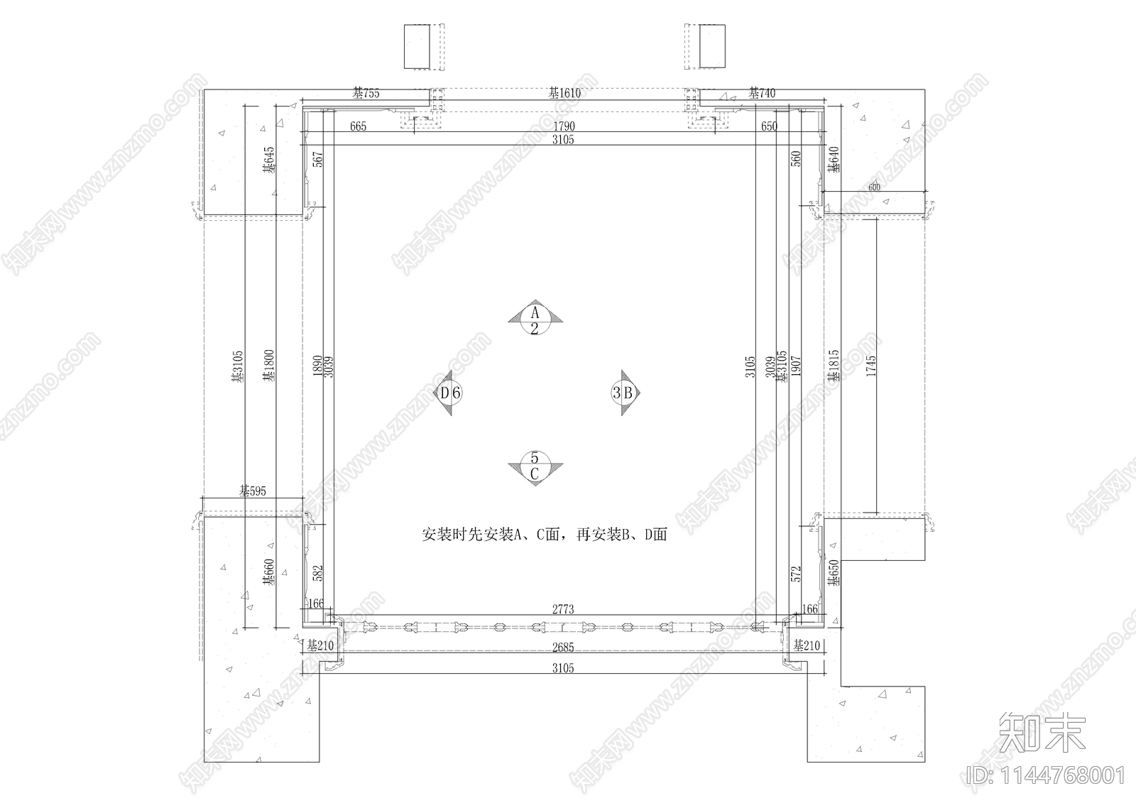 15套护墙板造型墙详图cad施工图下载【ID:1144768001】