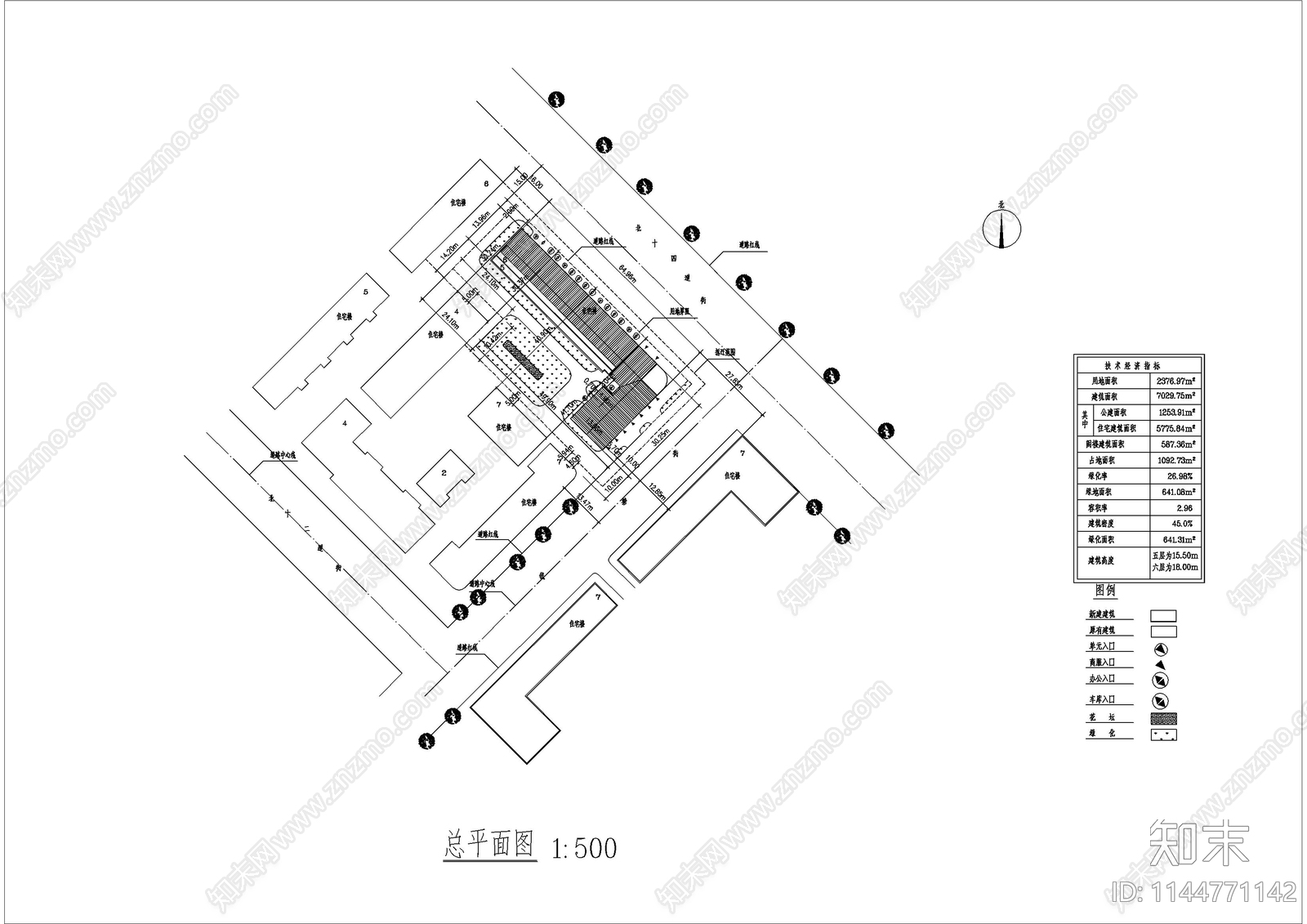 路边商住楼建筑cad施工图下载【ID:1144771142】