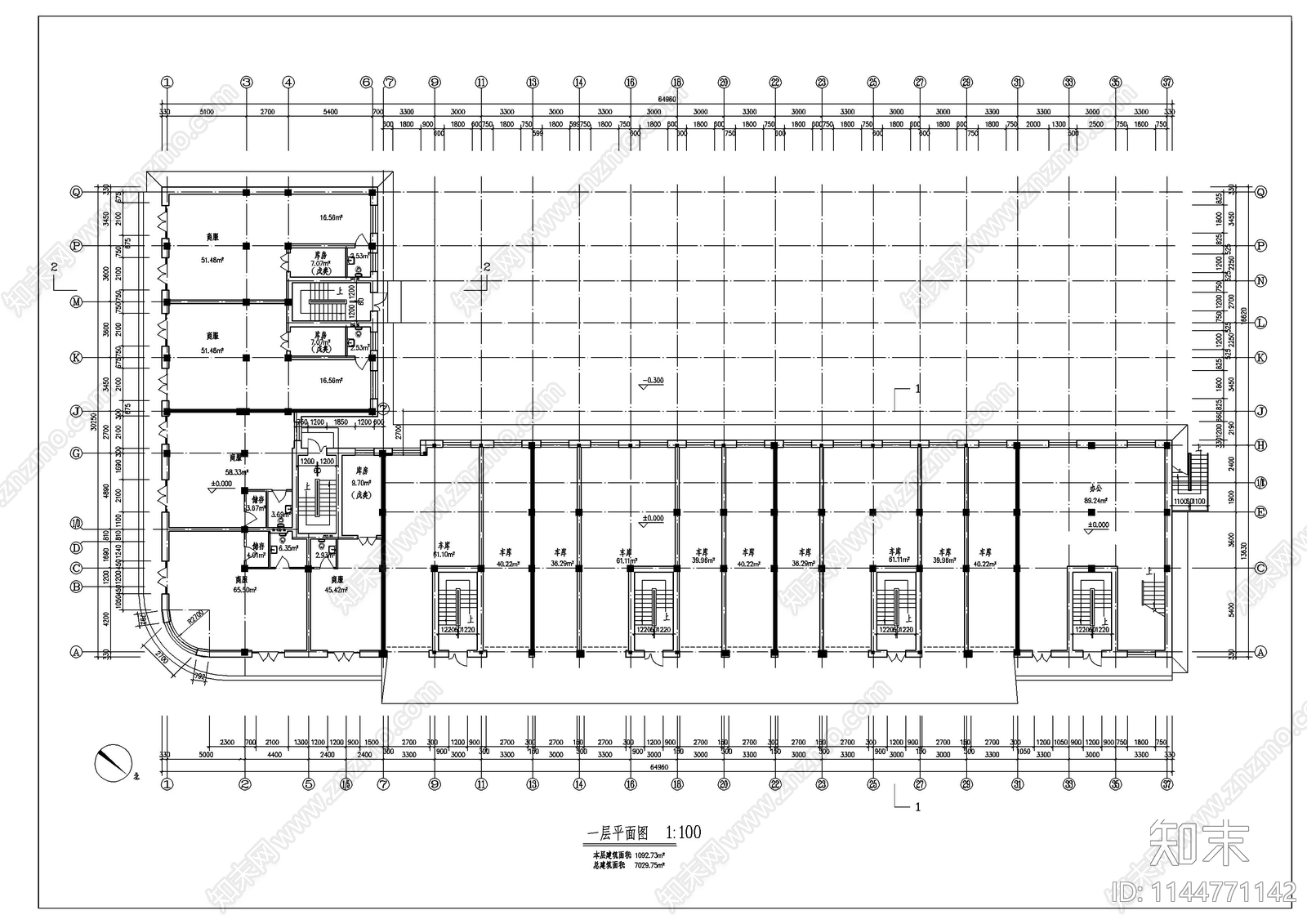 路边商住楼建筑cad施工图下载【ID:1144771142】