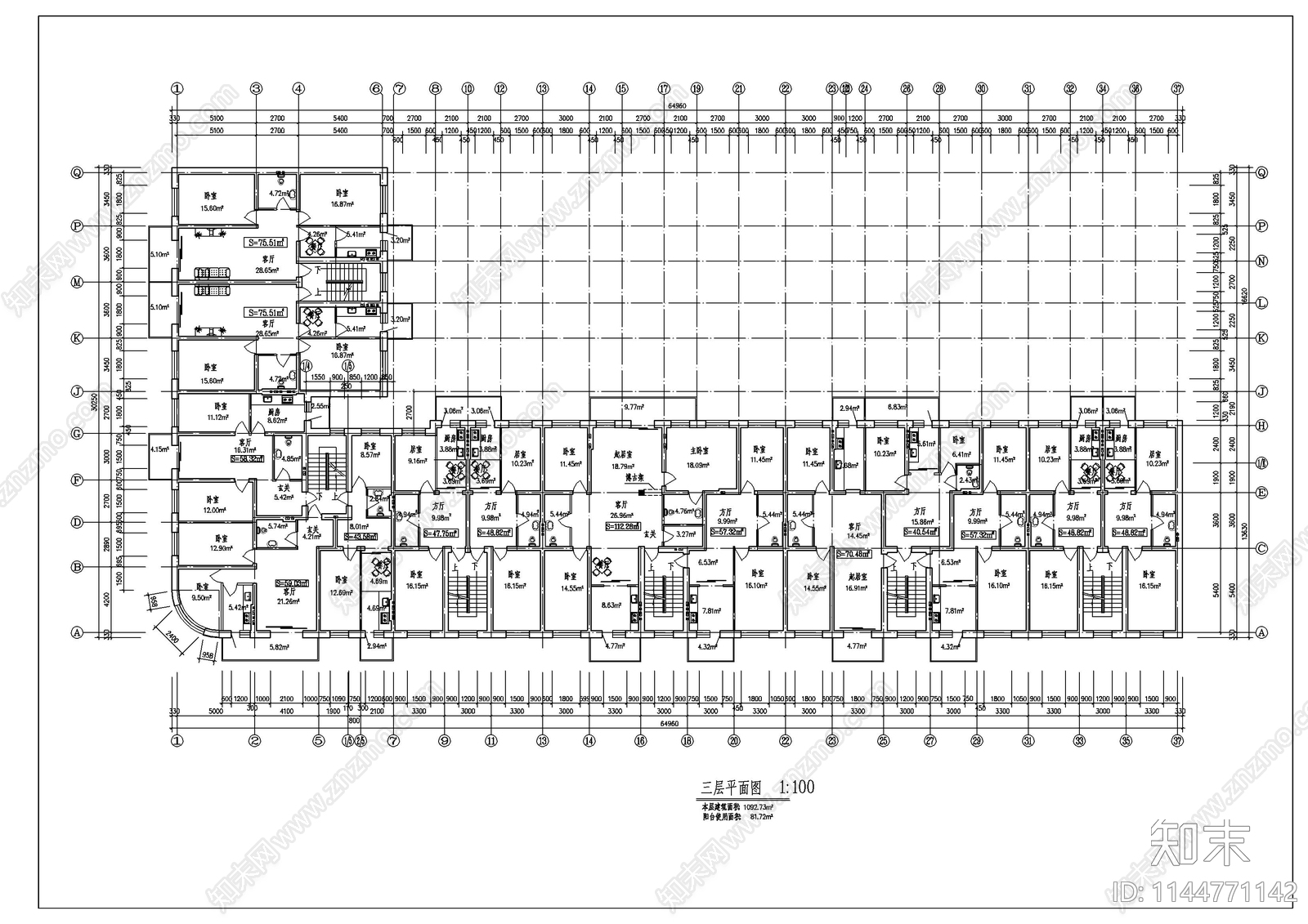 路边商住楼建筑cad施工图下载【ID:1144771142】