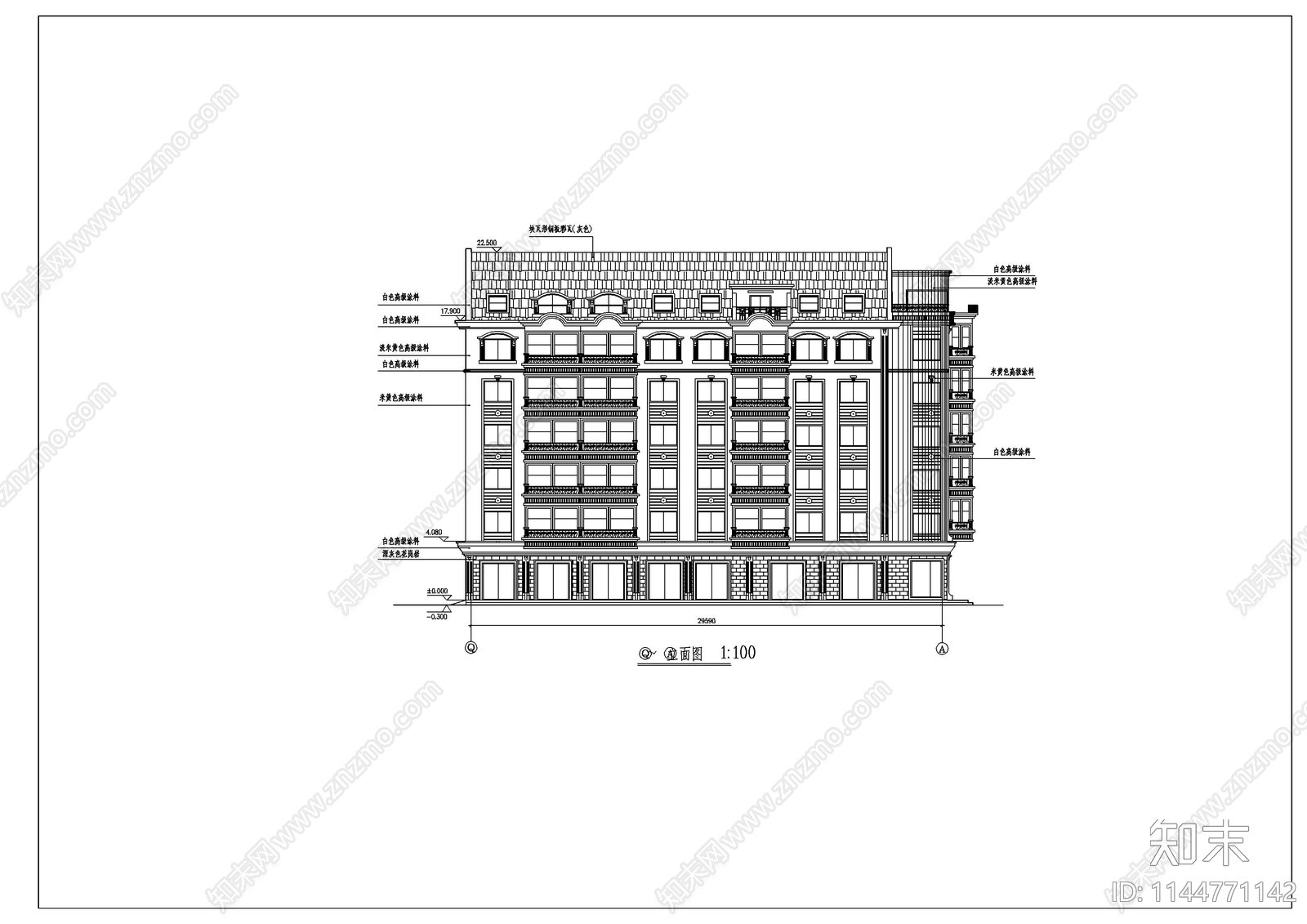 路边商住楼建筑cad施工图下载【ID:1144771142】