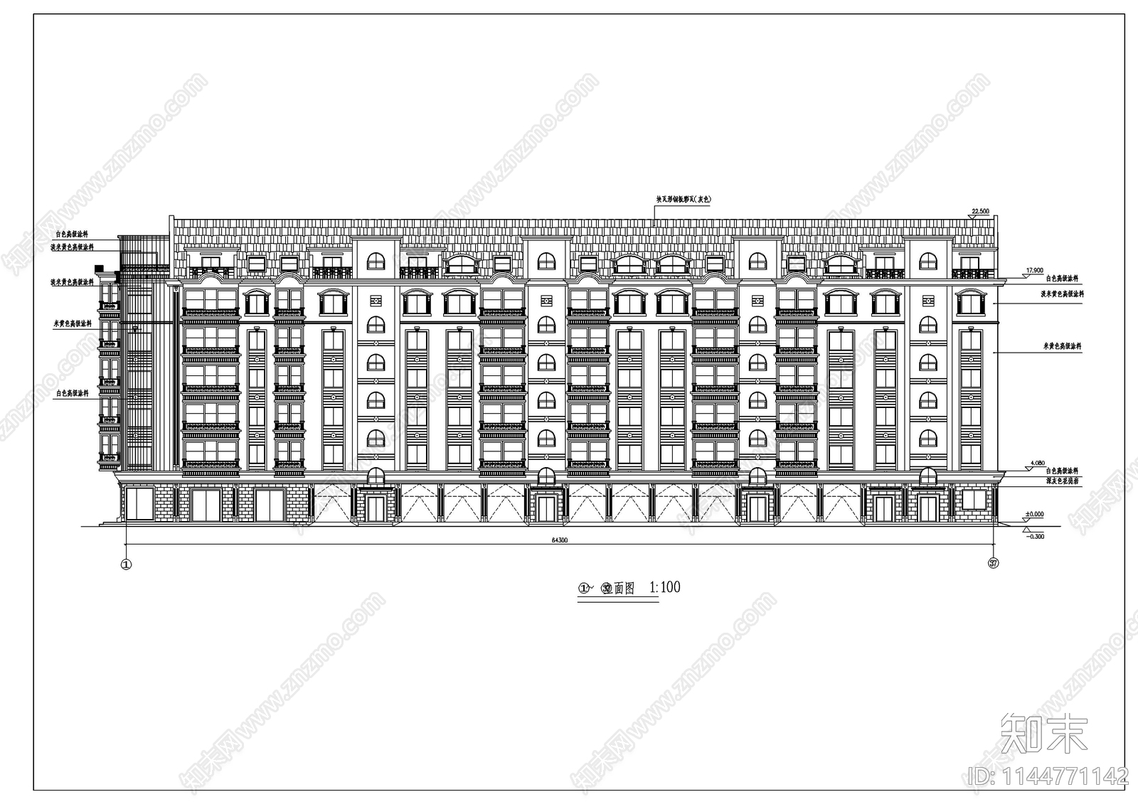 路边商住楼建筑cad施工图下载【ID:1144771142】