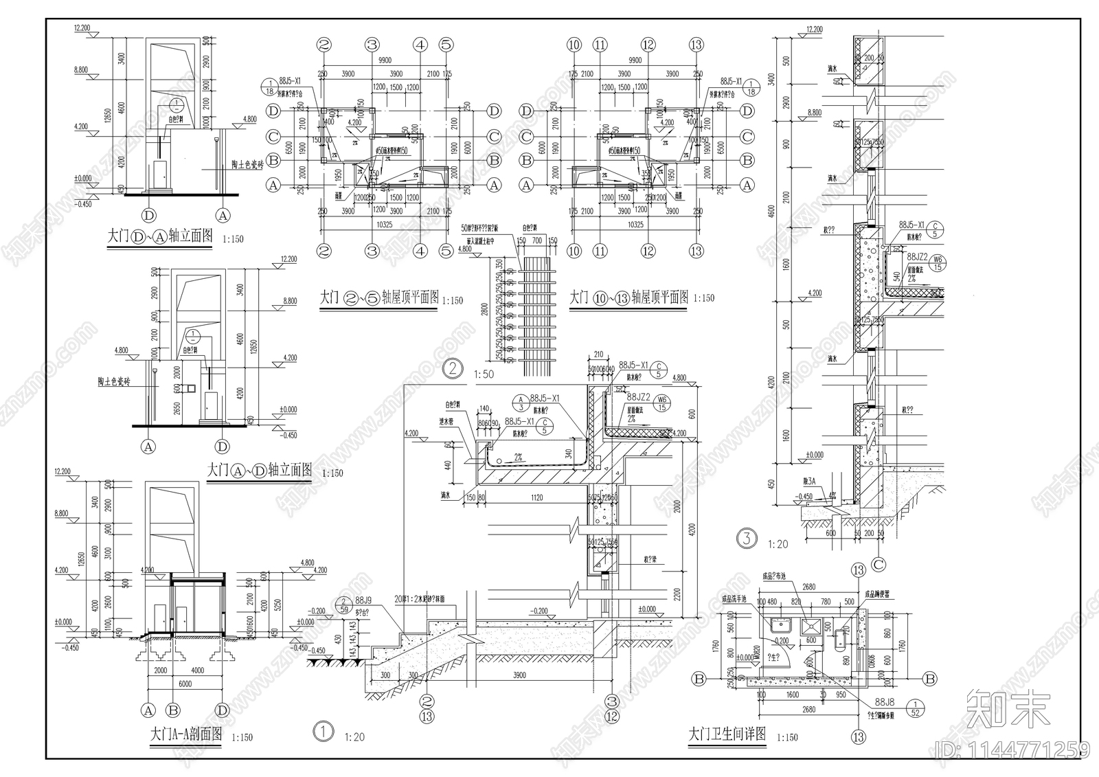 学校大门建筑cad施工图下载【ID:1144771259】