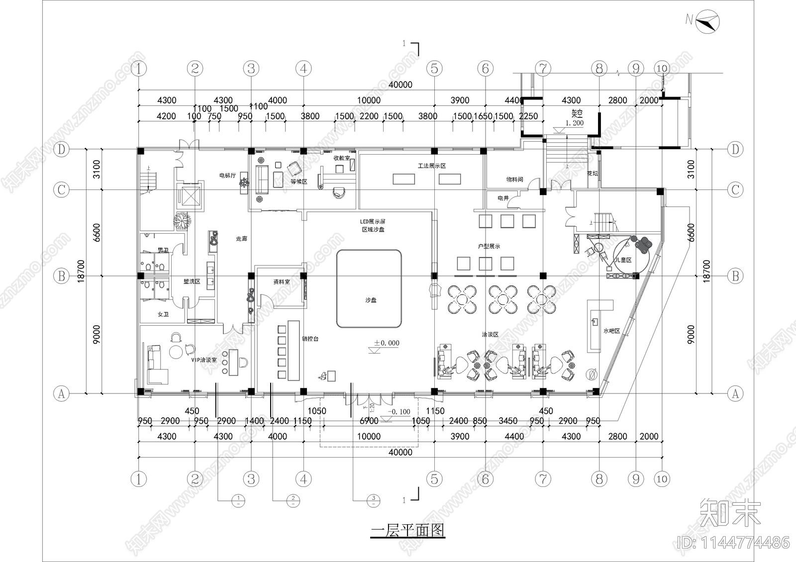 现代售楼处建筑cad施工图下载【ID:1144774486】