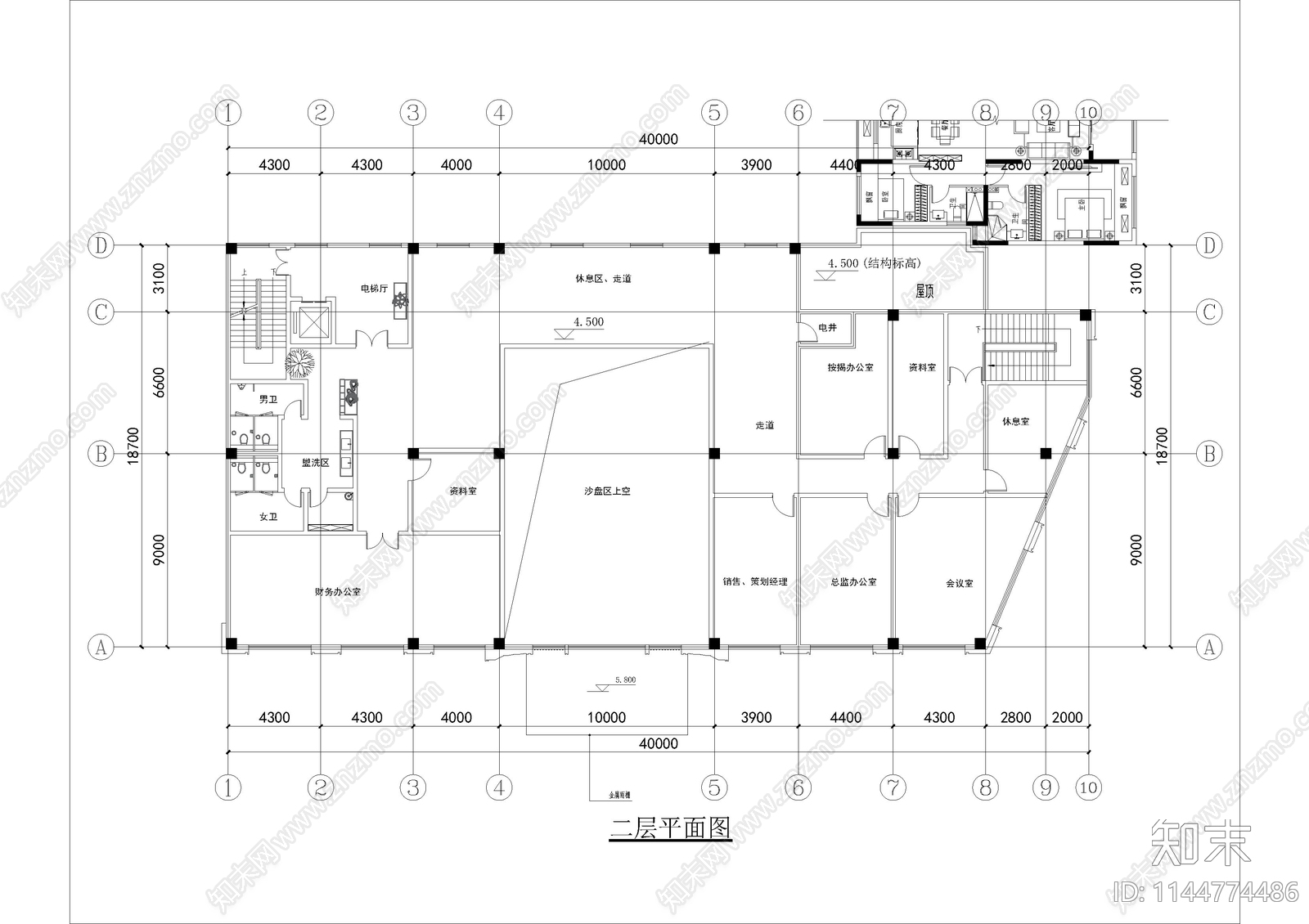 现代售楼处建筑cad施工图下载【ID:1144774486】