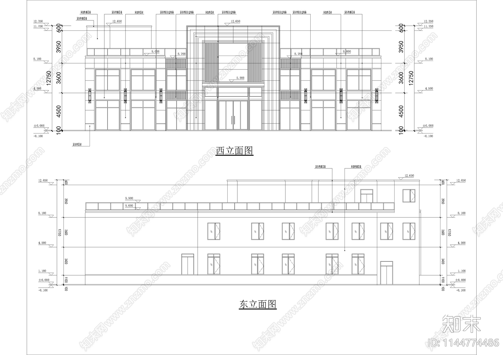 现代售楼处建筑cad施工图下载【ID:1144774486】