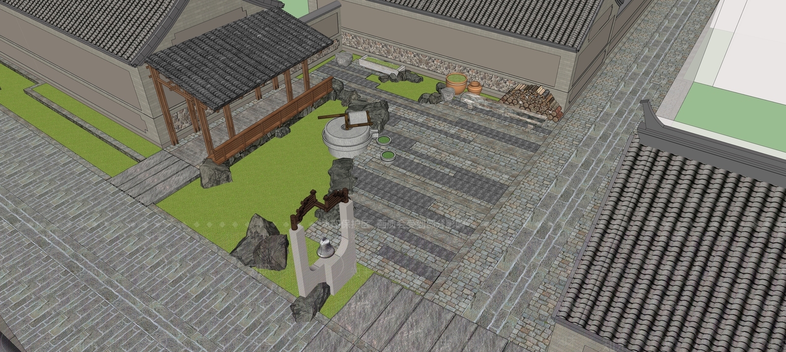 中式乡村文化小广场景观SU模型下载【ID:1144777433】