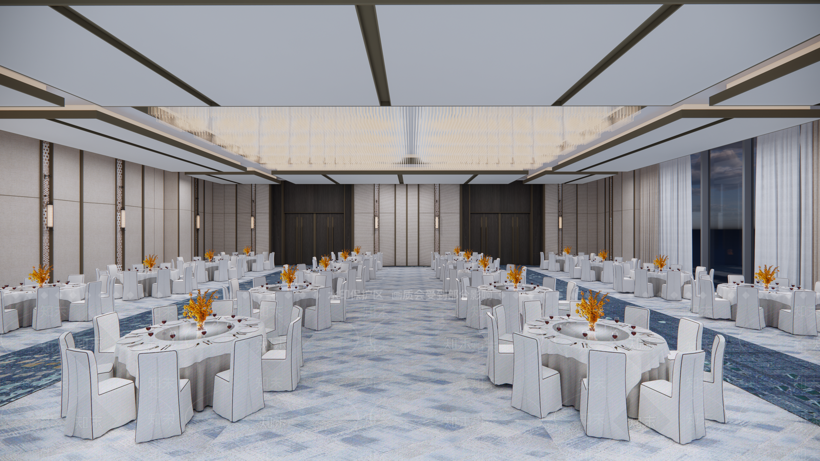 现代酒店宴会厅SU模型下载【ID:1144779435】
