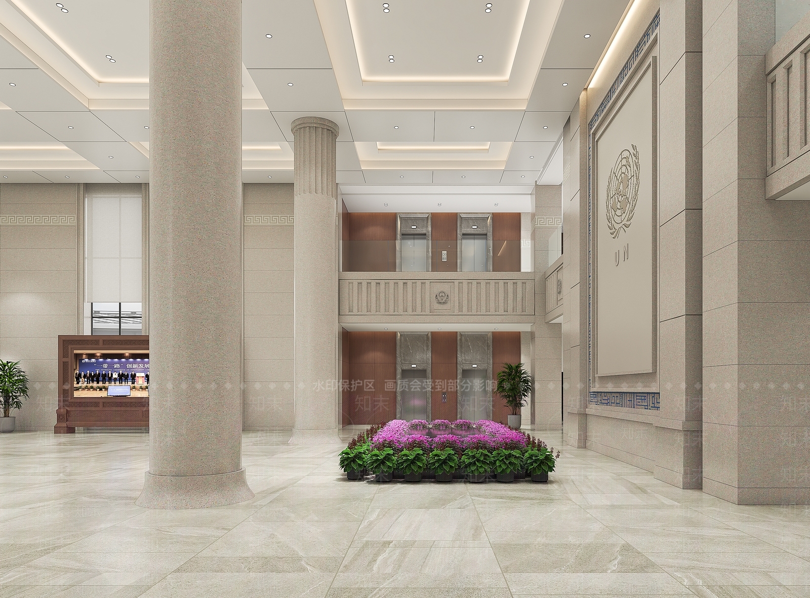 现代中式大厅3D模型下载【ID:1144779502】