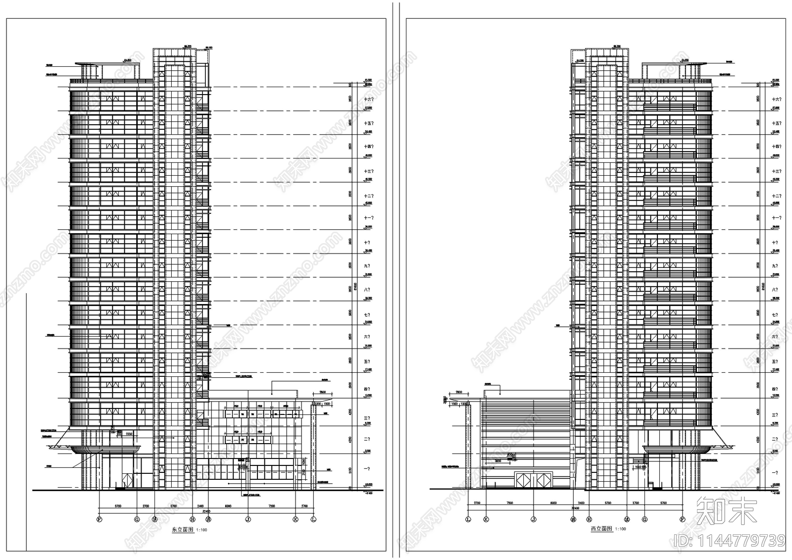 高层税务办公楼建筑cad施工图下载【ID:1144779739】