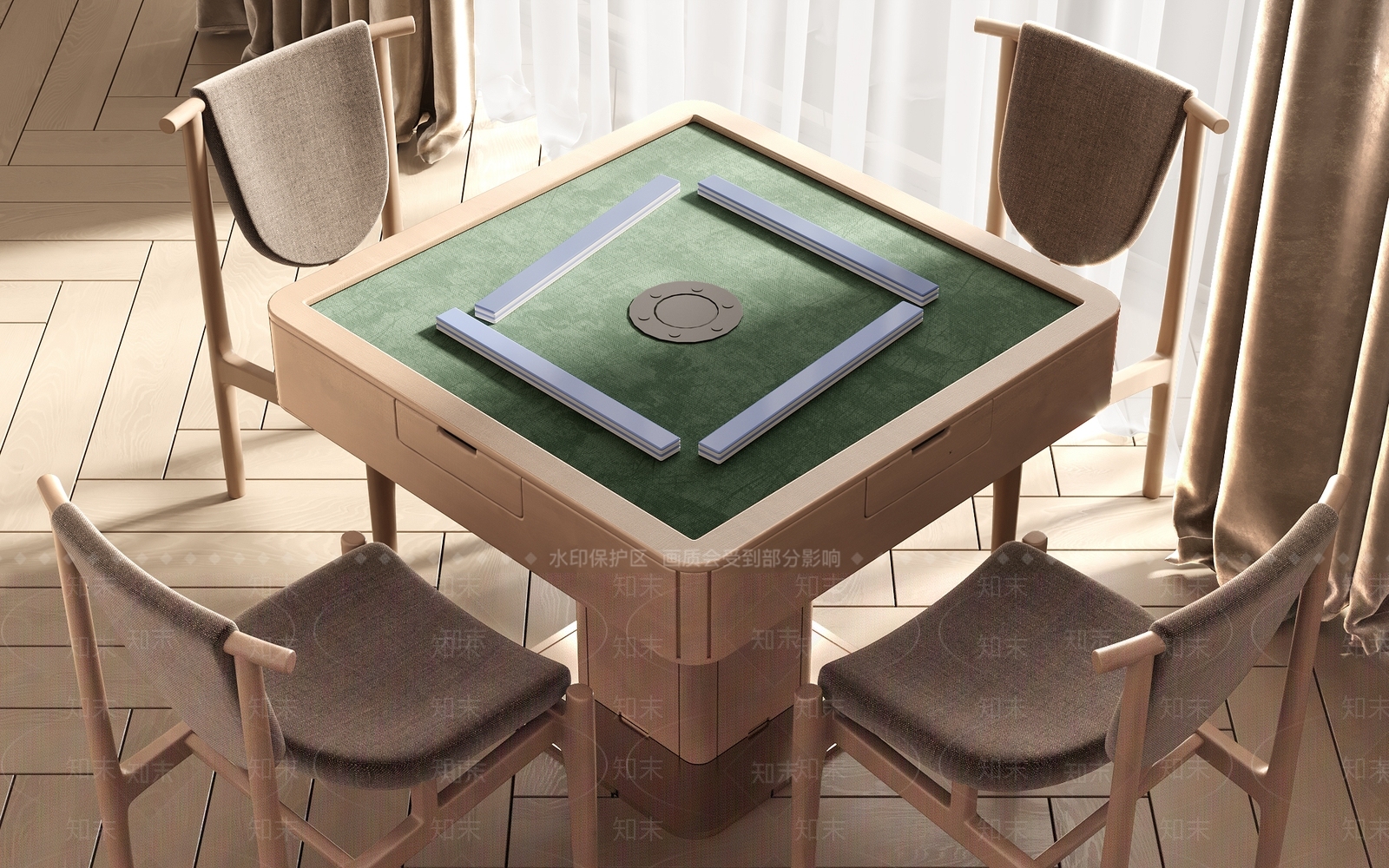现代麻将桌椅组合3D模型下载【ID:1144781512】