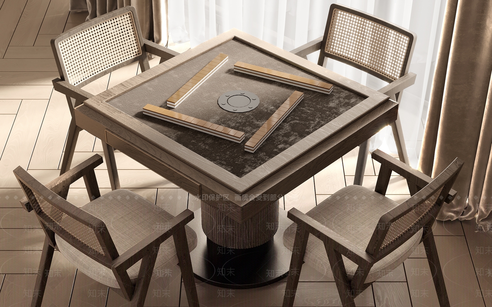 侘寂风麻将桌椅组合3D模型下载【ID:1144781546】