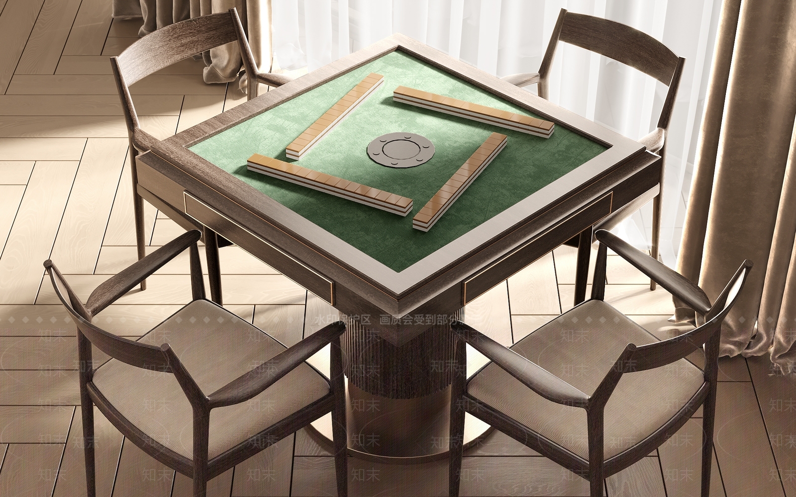现代麻将桌椅组合3D模型下载【ID:1144781807】