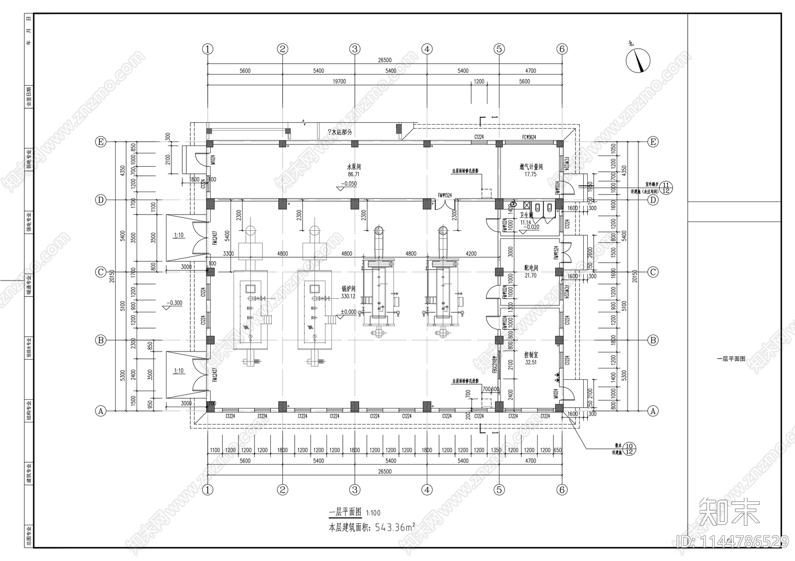 锅炉房建筑cad施工图下载【ID:1144786529】