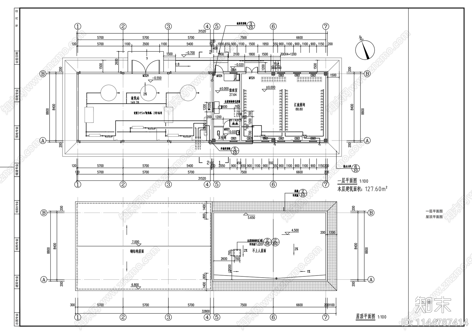 液氧站建筑cad施工图下载【ID:1144787414】