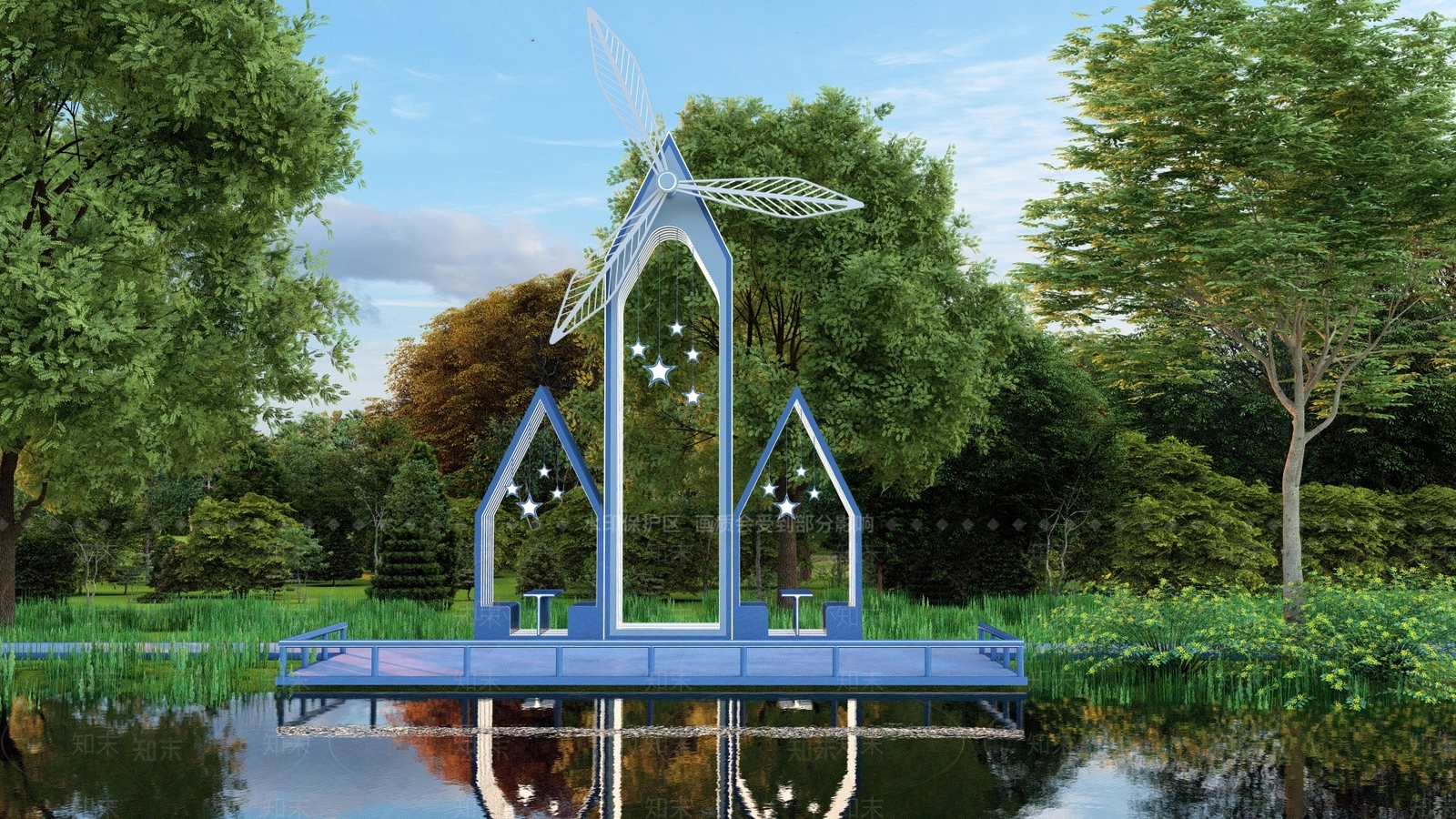 现代滨水风车SU模型下载【ID:1144790247】