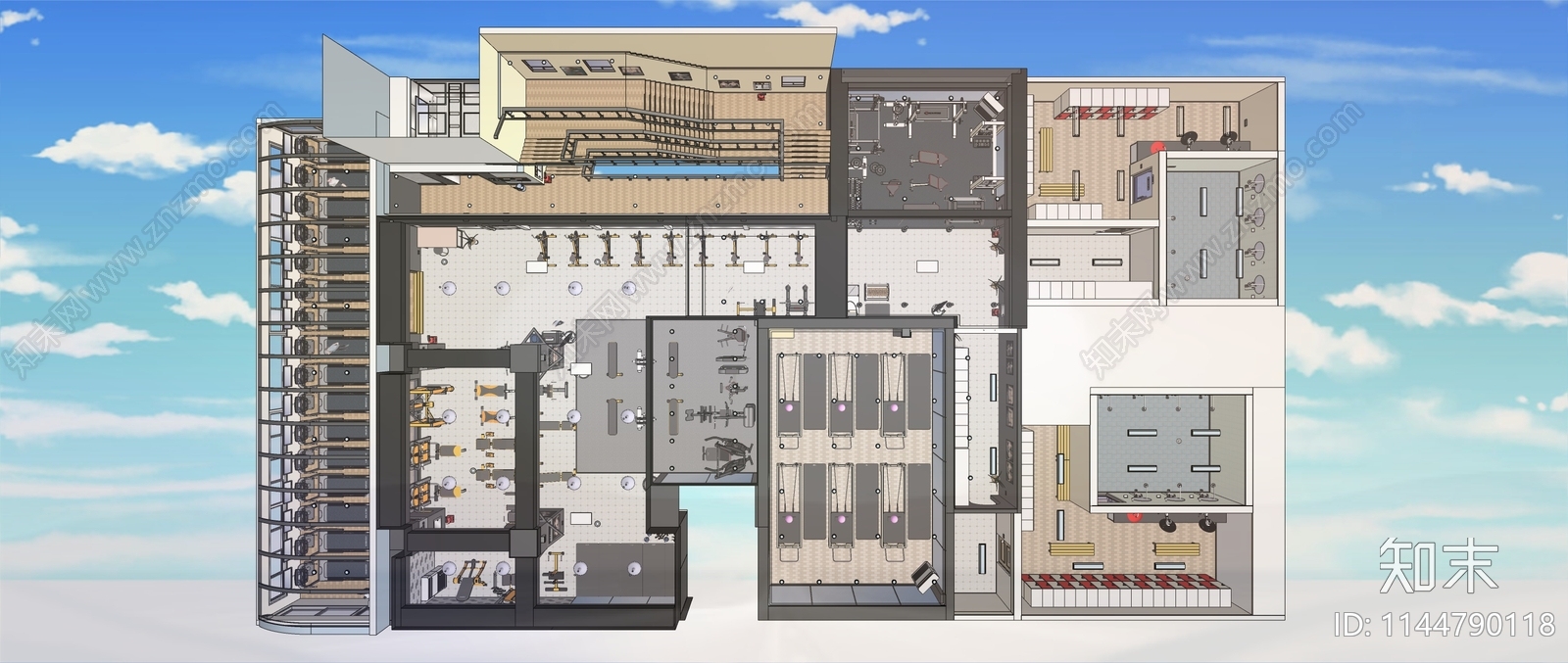 现代完整健身房SU模型下载【ID:1144790118】