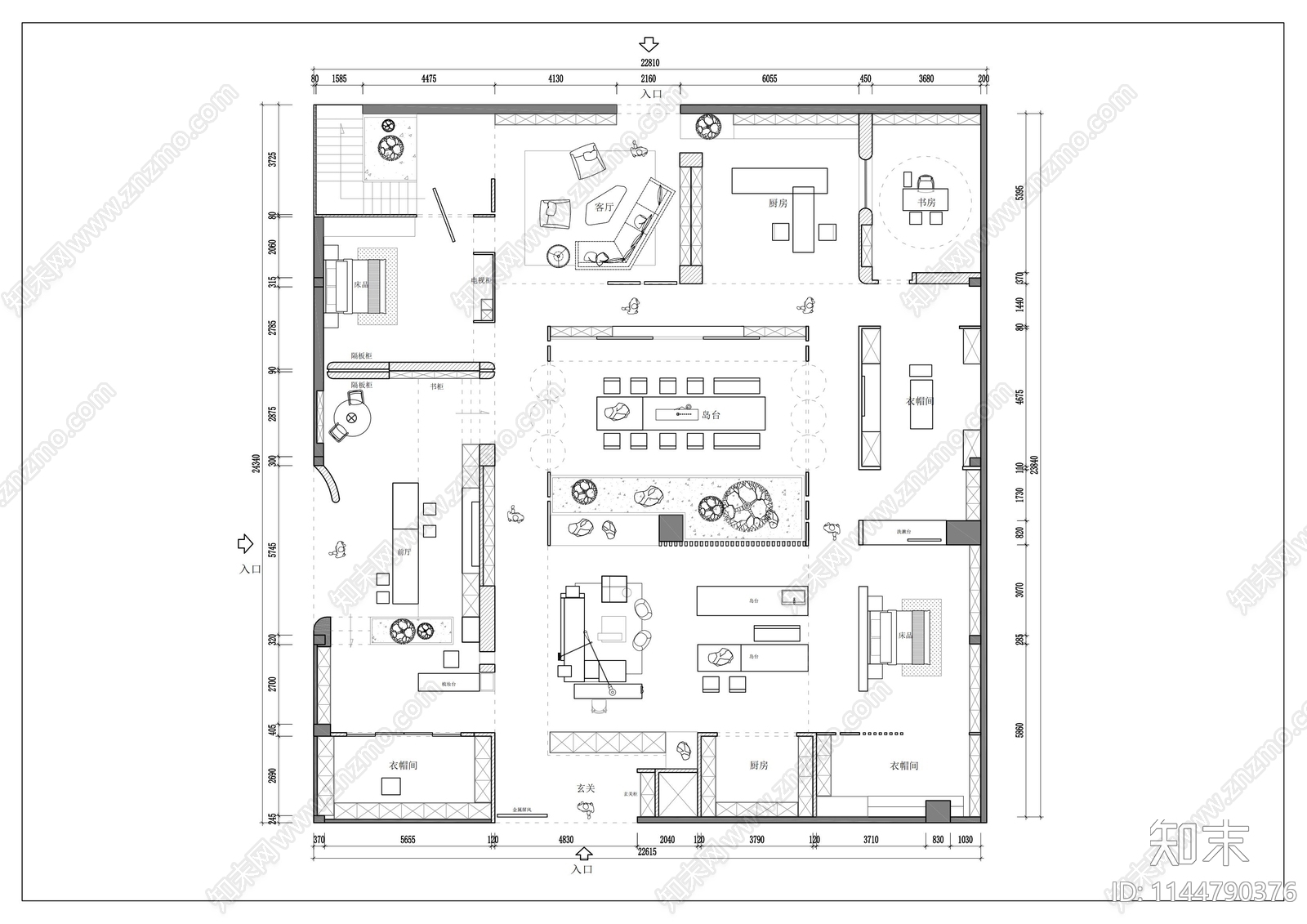 现代橱柜家具展厅室内平面布置图施工图下载【ID:1144790376】