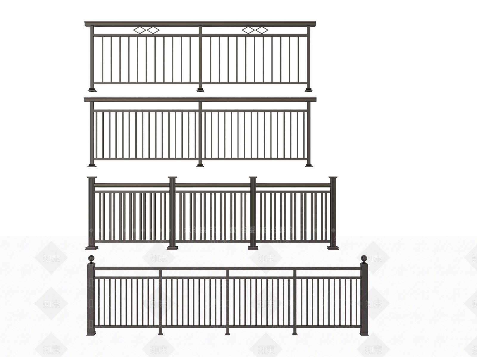 现代铁艺栏杆SU模型下载【ID:1144791360】