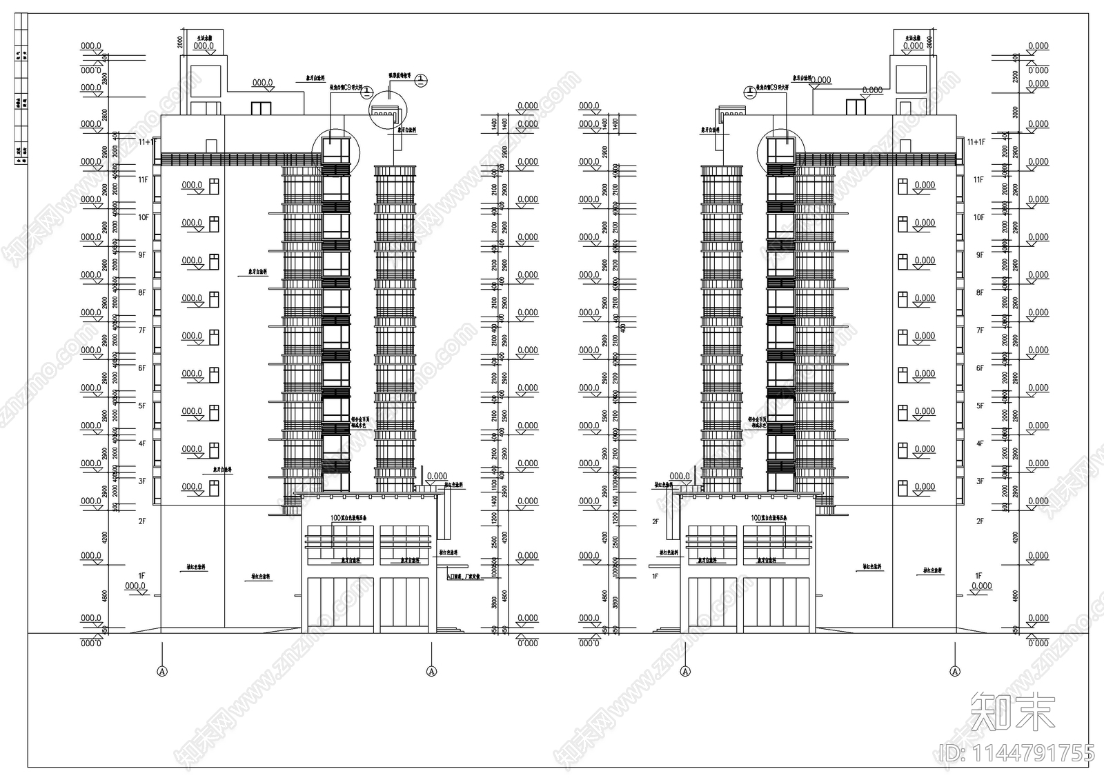 小高层住宅建筑cad施工图下载【ID:1144791755】