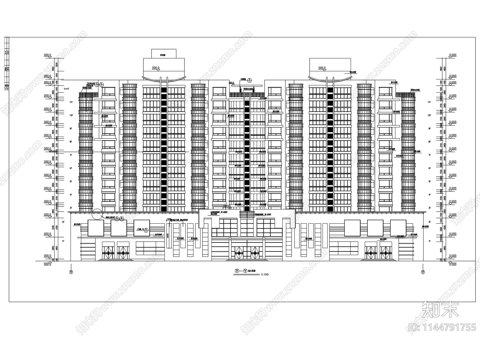 小高层住宅建筑cad施工图下载【ID:1144791755】