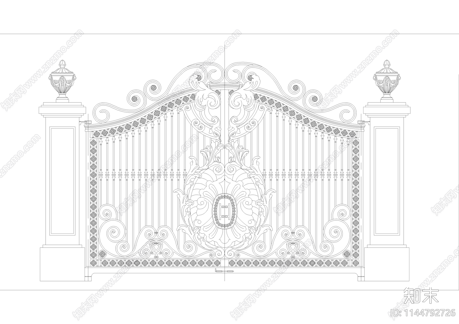 铁艺大门cad施工图下载【ID:1144792726】