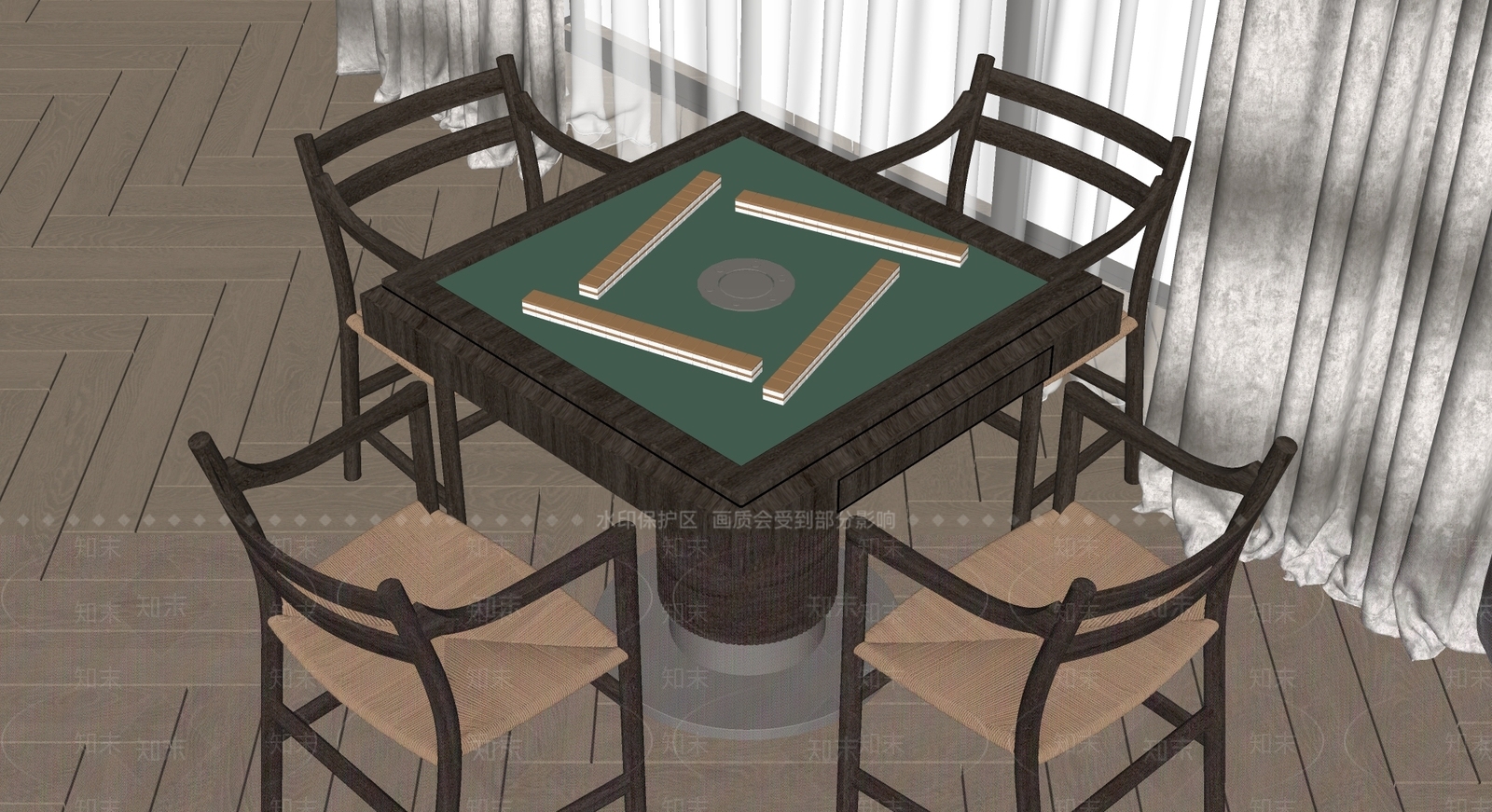 麻将桌椅组合SU模型下载【ID:1144793226】