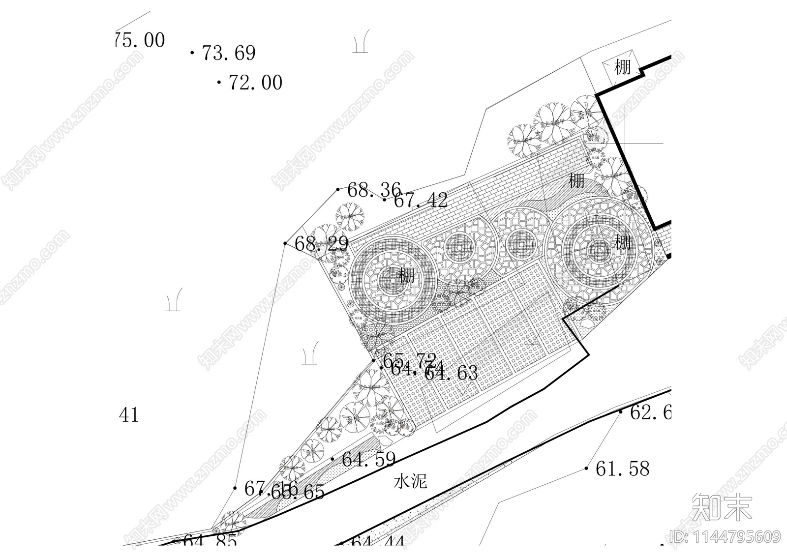 萧江石榴红广场景观cad施工图下载【ID:1144795609】