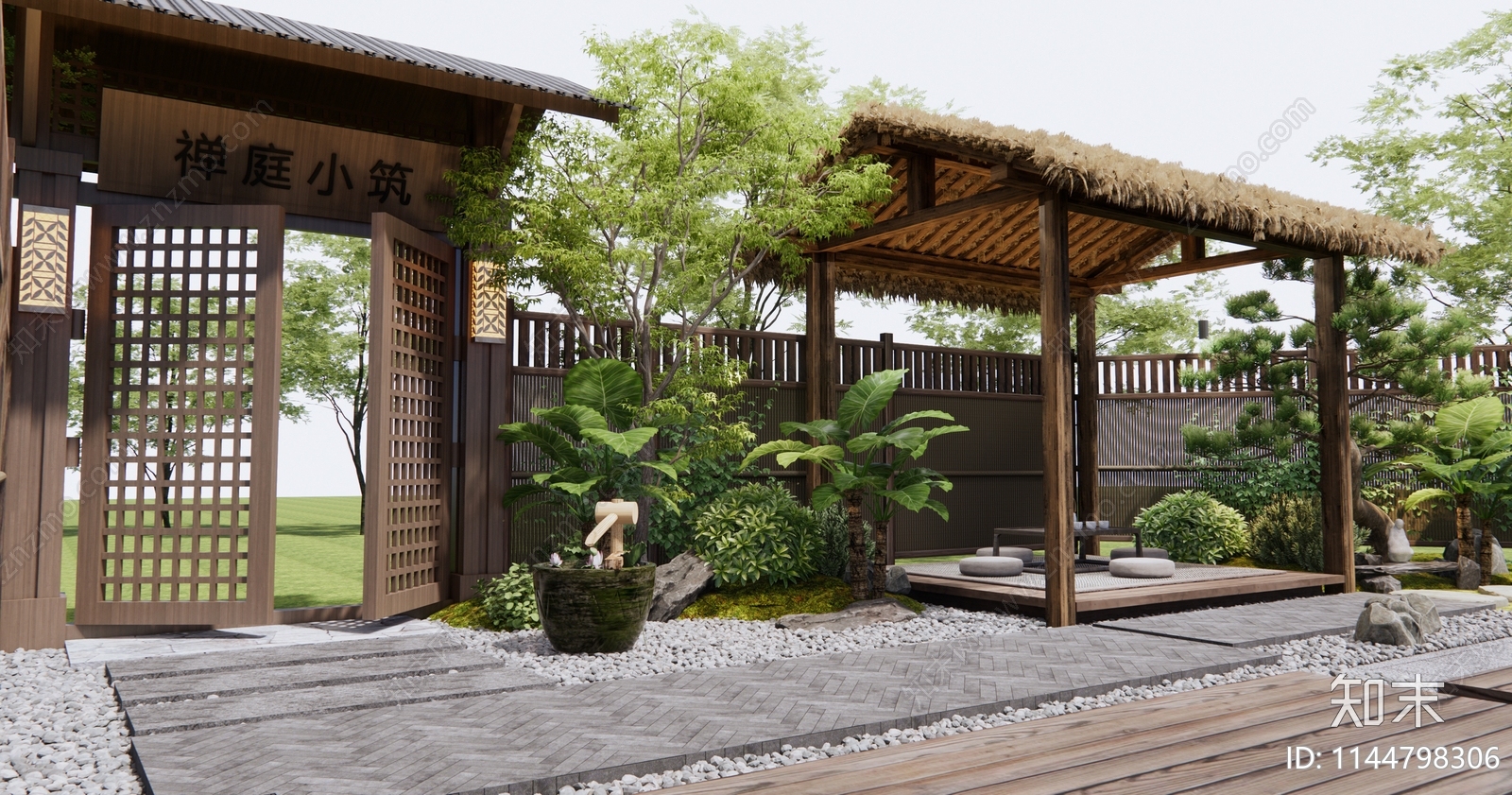 日式禅意庭院景观3D模型下载【ID:1144798306】_知末3d模型网