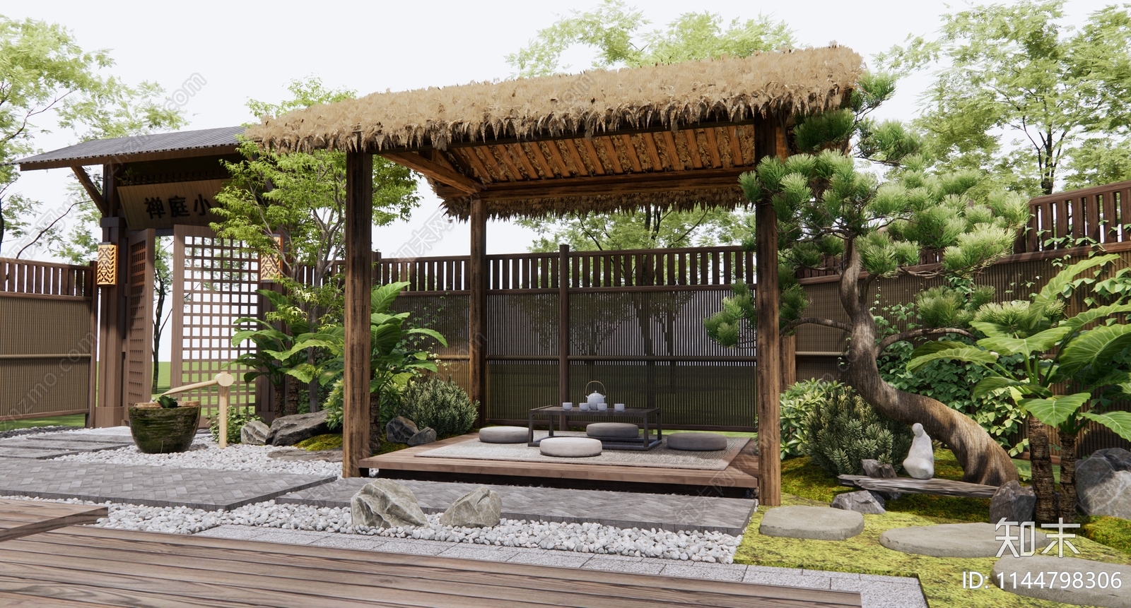 日式禅意庭院景观3D模型下载【ID:1144798306】_知末3d模型网