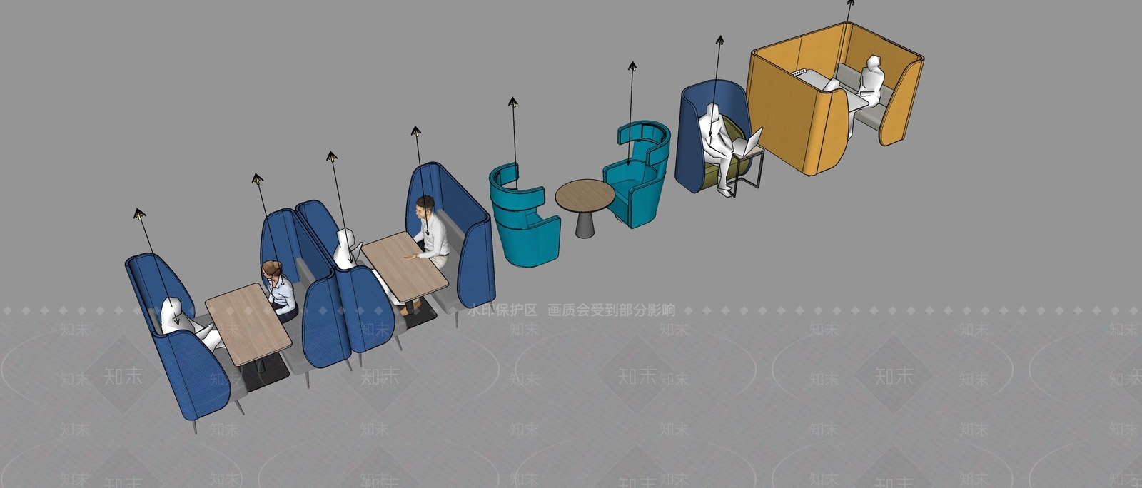 现代办公卡座沙发SU模型下载【ID:1144799133】